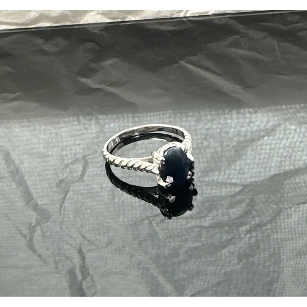 925 Sterling Silver Ring Blue Sapphire-Colored Oval Gemstone Size 6 – 2.2g
